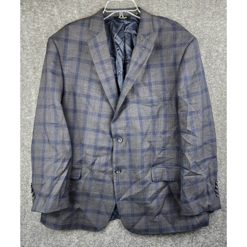 Jos A Bank Sport Coat Mens 48R Tailored Fit Grey Blue Glen Plaid Wool EUC